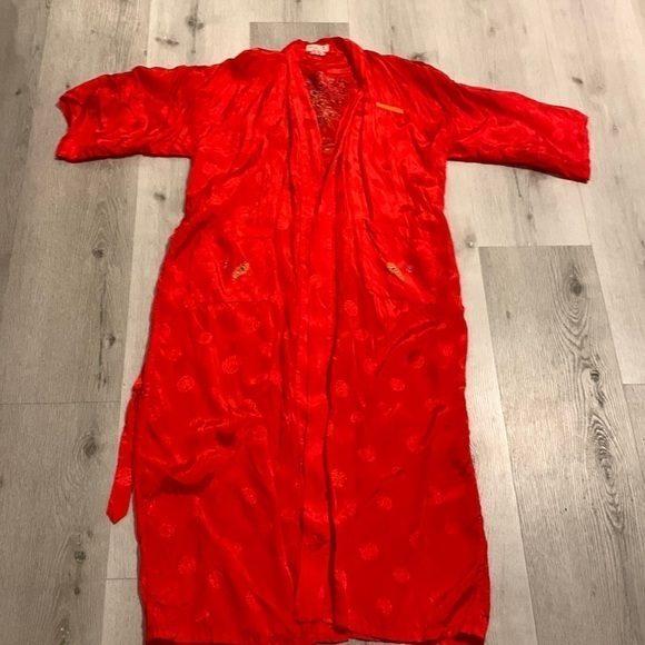 Golden‎ Bee Vintage Embroidered Robe Tie Waist Chinese Kimono Red peacock M - Picture 2 of 15